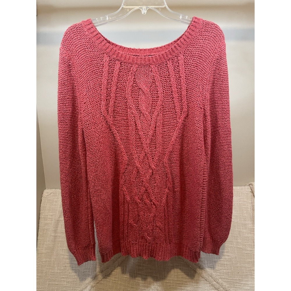 American Rag Cie Rose Red Cable knit Cotton Blend Sweater Women's L